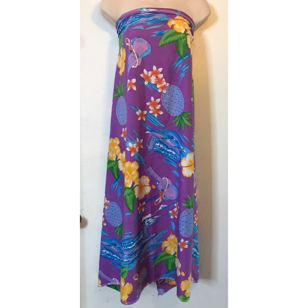 Roundy Bay Hawaiian Print Beach Cover Sarong One Size Pineapples Ukuleles 52x41"